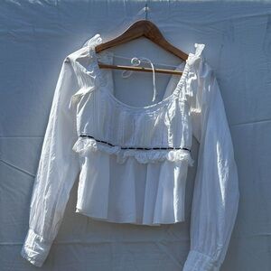 Free People Cathleen Blouse White w/ Black Contrast